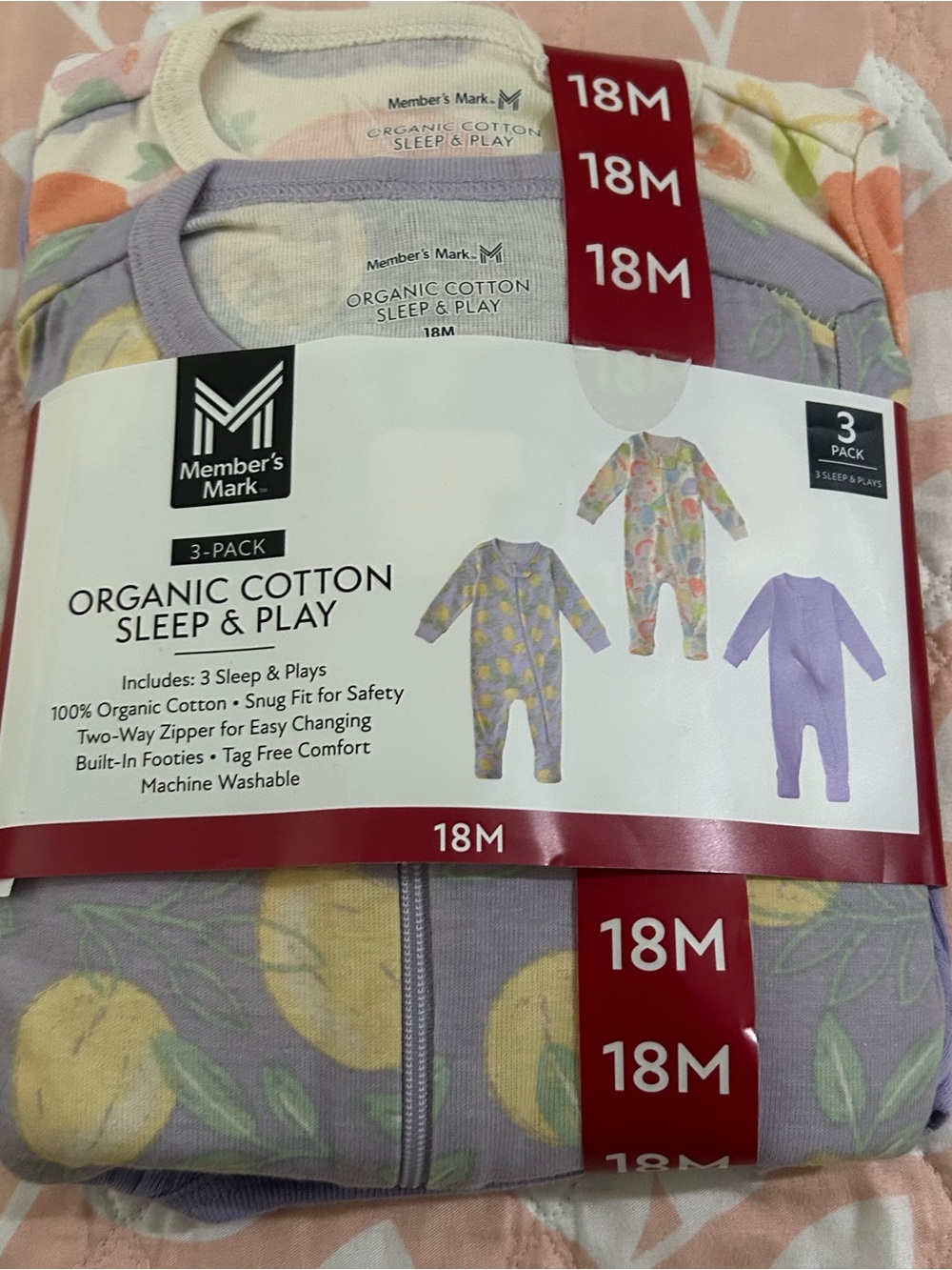 Baby Lavender & Multicolor Organic Cotton Sleep & Play 3-Pack - 18M